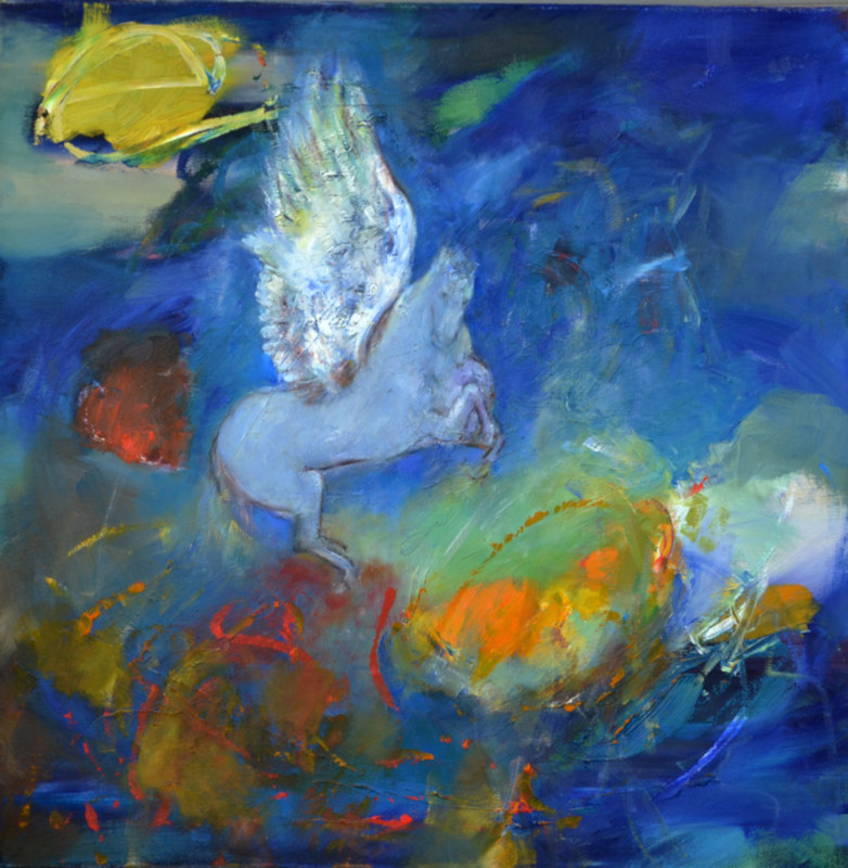 Pegasus, nach Odilon Redon, 80 x 80 cm, Öl auf Leinwand, 2016 | © Claudia Bachmann